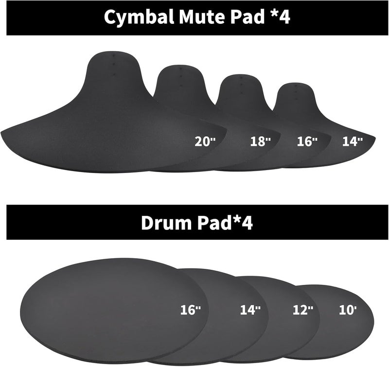 Seteol Drum Mute Pads, Cymbal Silencers Set, 12-Piece Drum Dampeners Kit with Cymbal Pad + Drum Pads + Drumstick, Compatible with 10''/12”/14”/16” Drums - Image 2
